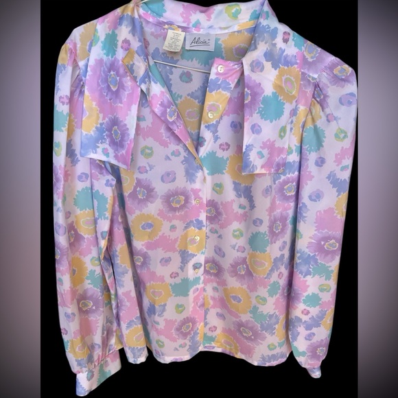 Alicia Tops - Vintage Alicia Top Womens 16 Casual Retro Floral Button Up Blouse 80s